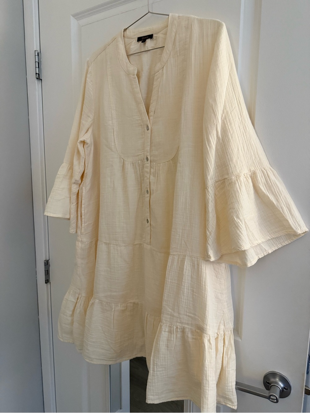 Quince Organic Cotton Gauze Tiered Cream Dress, Large - Picture 4 of 13